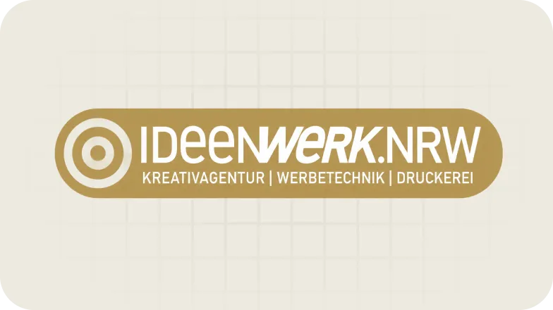 Logo von Ideenwerk NRW mit Text Kreativagentur, Werbetechnik, Druckerei.