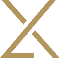Logo mit zwei überlappenden diagonalen und horizontalen goldenen Linien auf weißem Hintergrund.